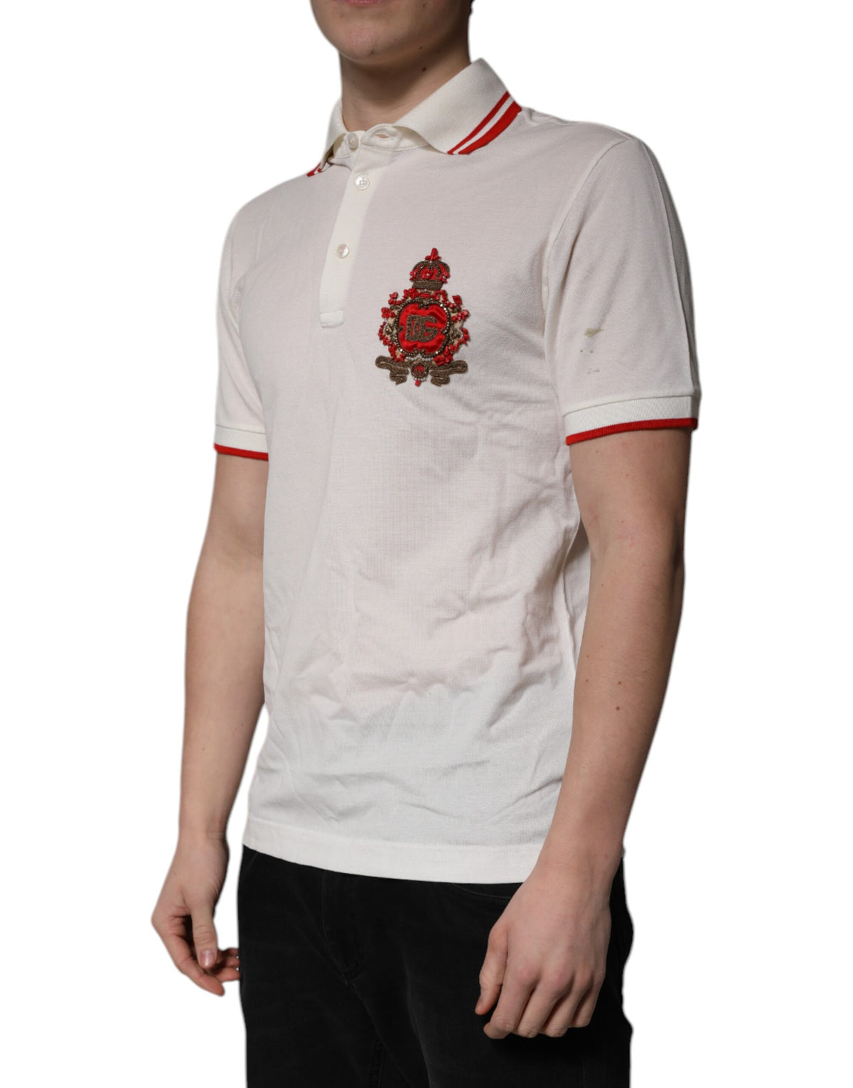 Polo homme en coton blanc à col et logo Dolce &amp; Gabbana