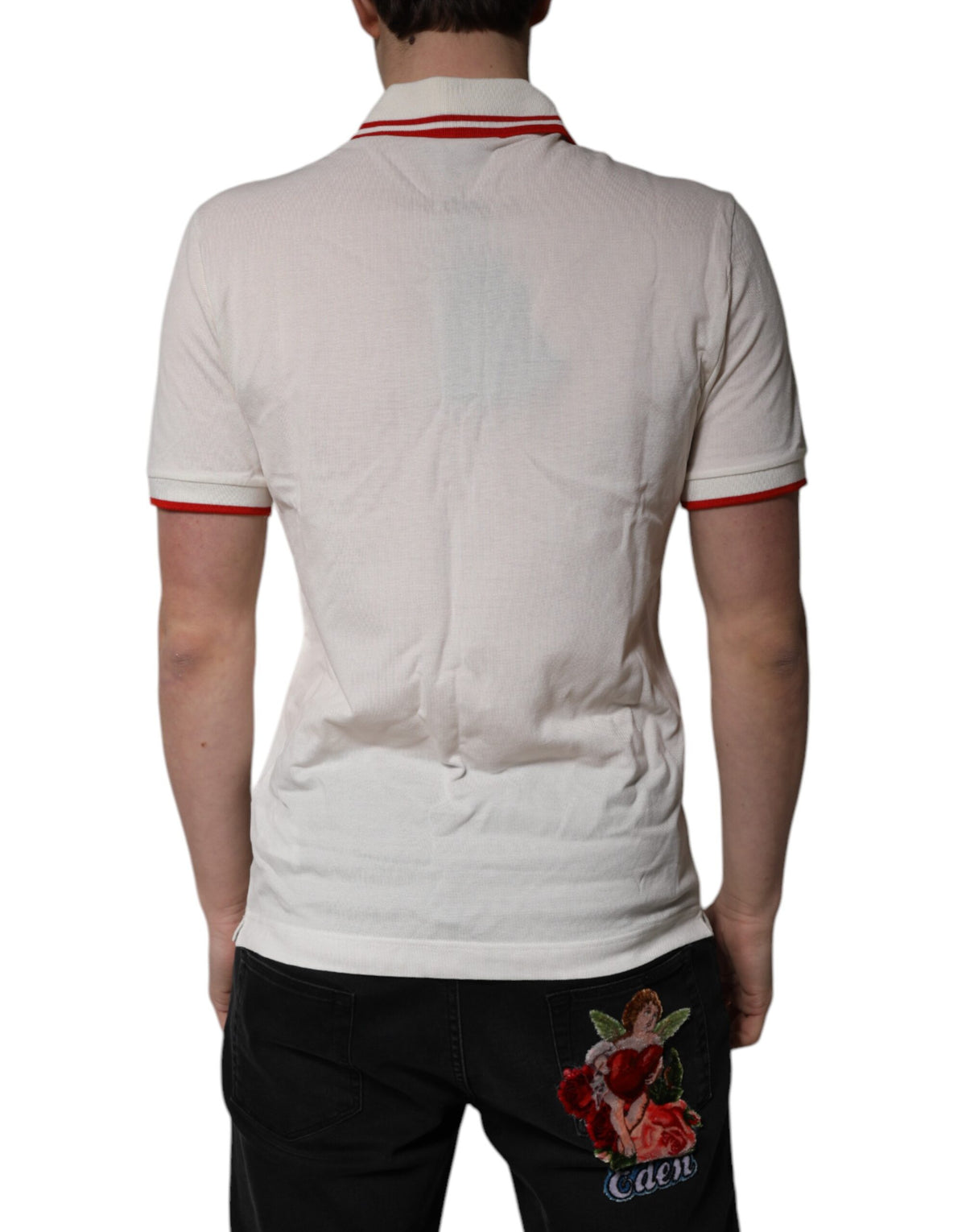 Polo homme en coton blanc à col et logo Dolce &amp; Gabbana