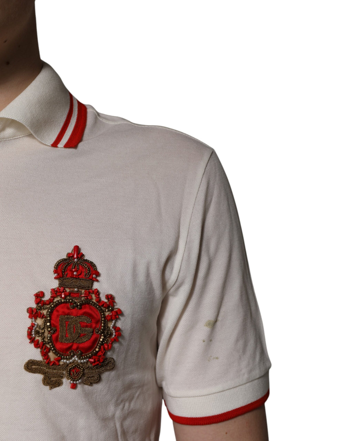 Polo homme en coton blanc à col et logo Dolce &amp; Gabbana