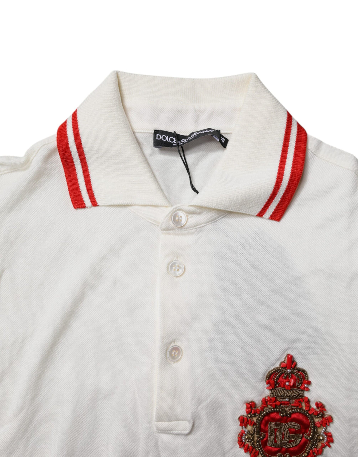 Polo homme en coton blanc à col et logo Dolce &amp; Gabbana