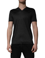 T-shirt en soie à manches courtes, col en V, gris foncé de Dolce &amp; Gabbana