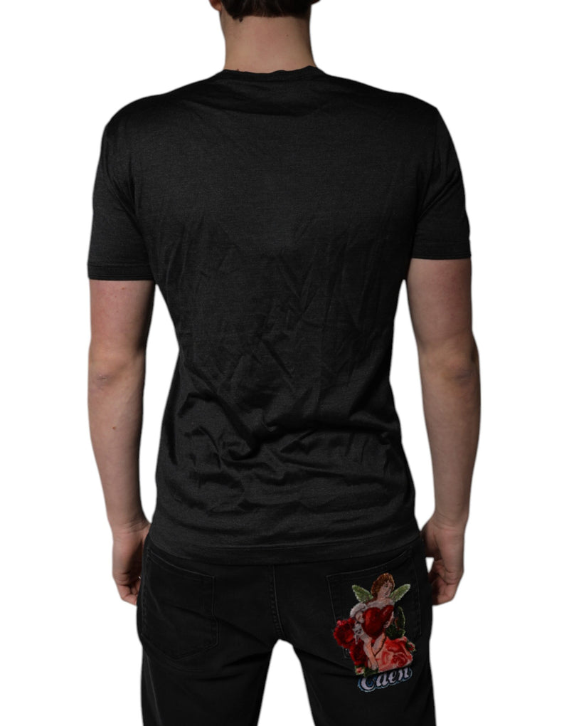 Dolce &amp; Gabbana T-shirt van donkergrijze zijde met V-hals en korte mouwen