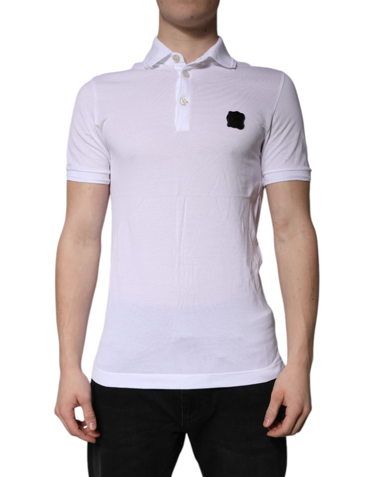 Polo à col boutonné en coton blanc avec logo Dolce &amp; Gabbana