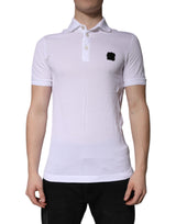 Polo à col boutonné en coton blanc avec logo Dolce &amp; Gabbana