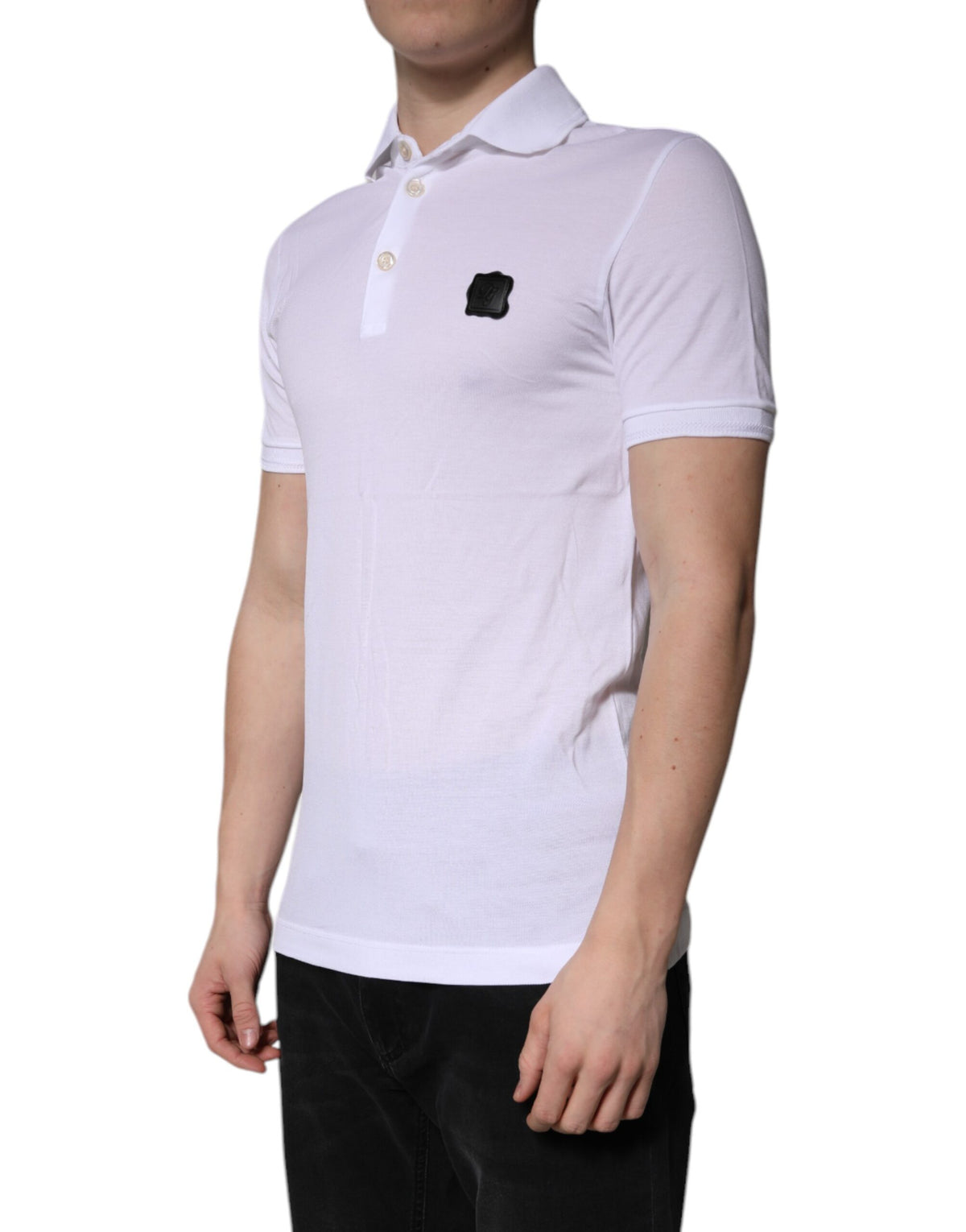 Polo à col boutonné en coton blanc avec logo Dolce &amp; Gabbana