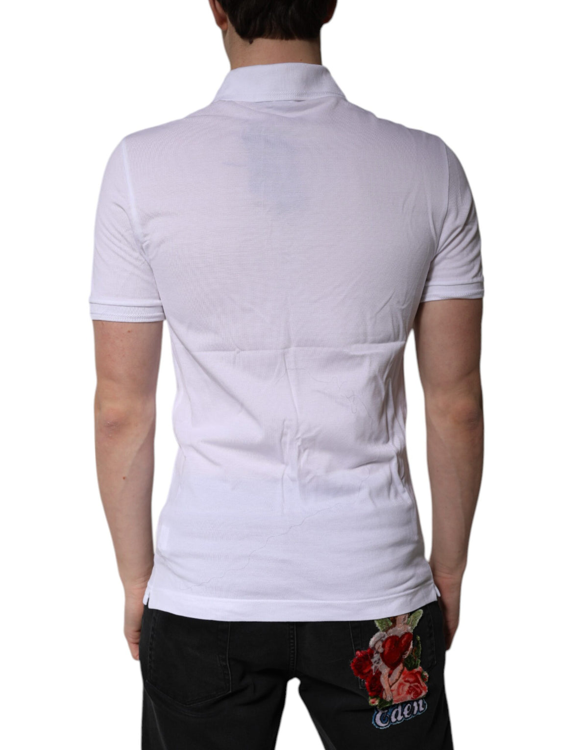 Polo à col boutonné en coton blanc avec logo Dolce &amp; Gabbana
