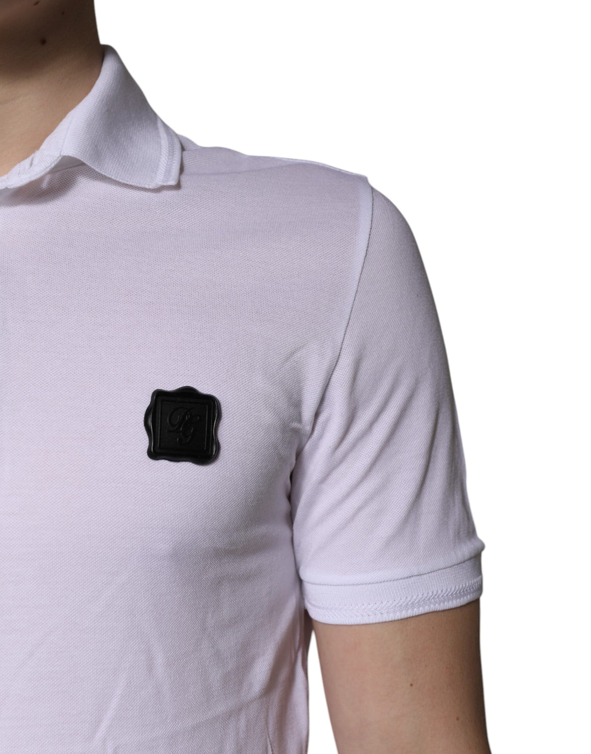 Polo à col boutonné en coton blanc avec logo Dolce &amp; Gabbana