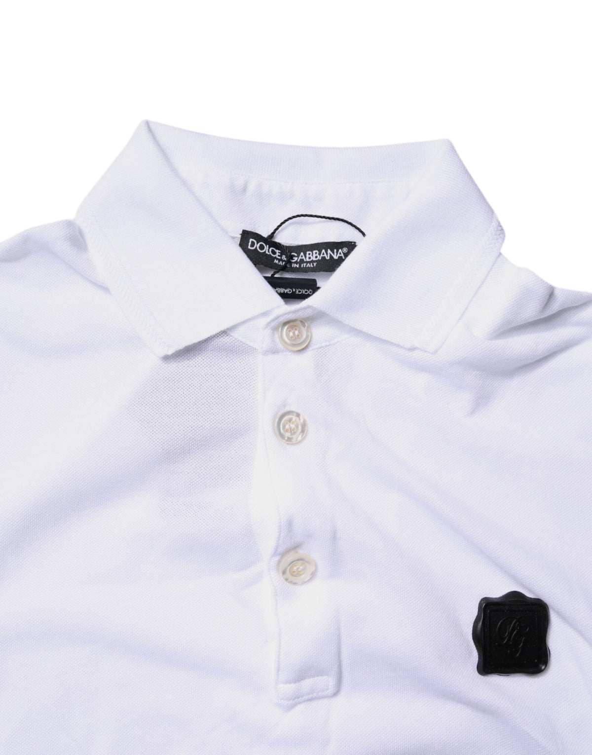 Polo à col boutonné en coton blanc avec logo Dolce &amp; Gabbana