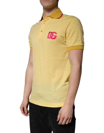 Polo à col boutonné en coton jaune avec logo Dolce &amp; Gabbana