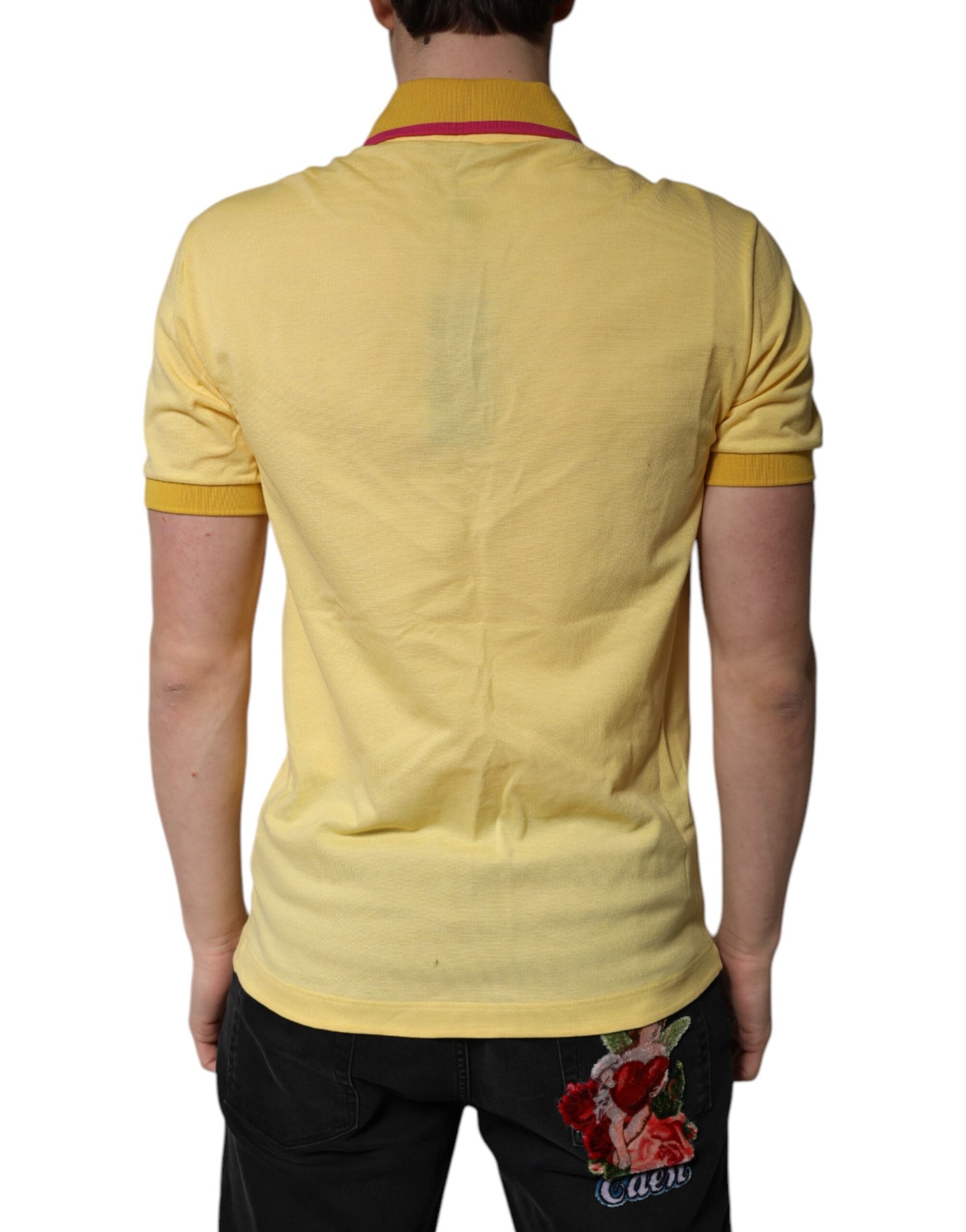 Polo à col boutonné en coton jaune avec logo Dolce &amp; Gabbana