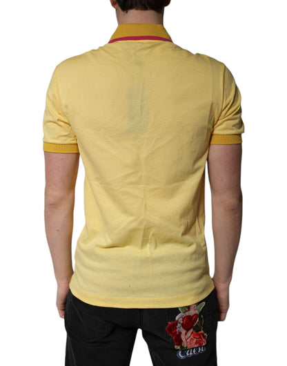 Polo à col boutonné en coton jaune avec logo Dolce &amp; Gabbana