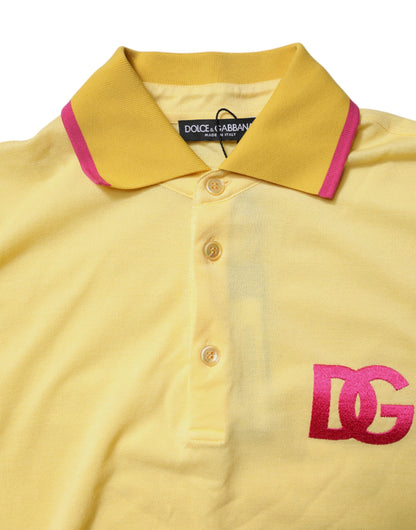 Polo à col boutonné en coton jaune avec logo Dolce &amp; Gabbana