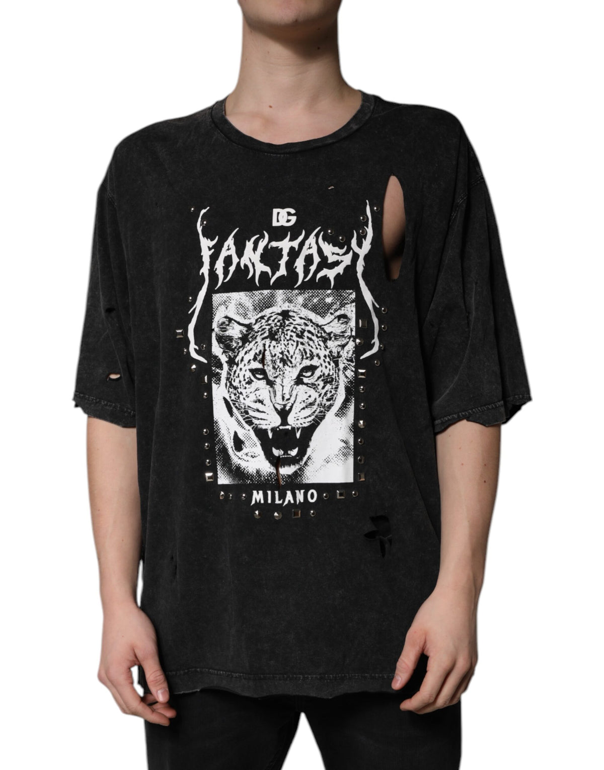 T-shirt en coton à col rond noir avec imprimé graphique de Dolce &amp; Gabbana