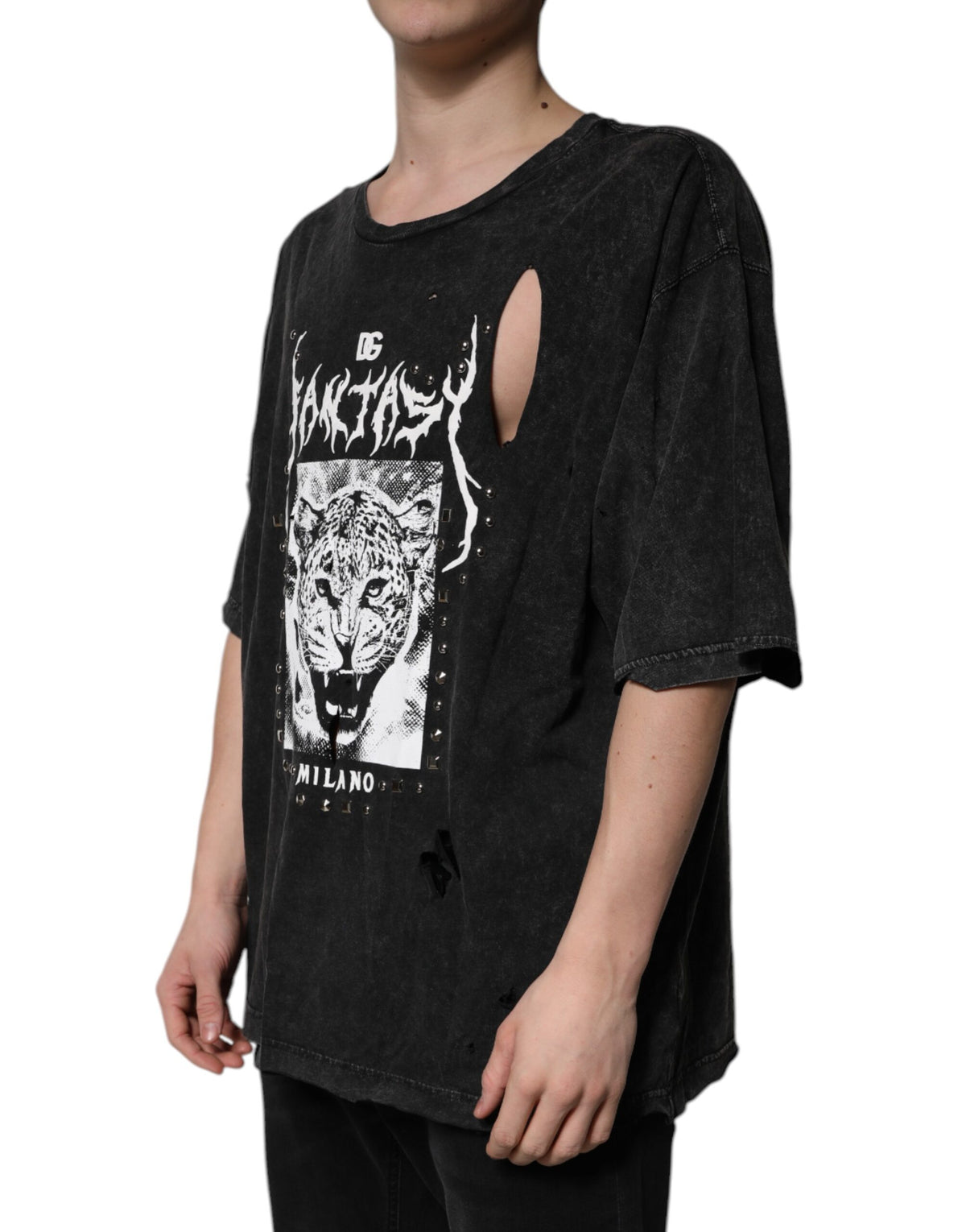 T-shirt en coton à col rond noir avec imprimé graphique de Dolce &amp; Gabbana