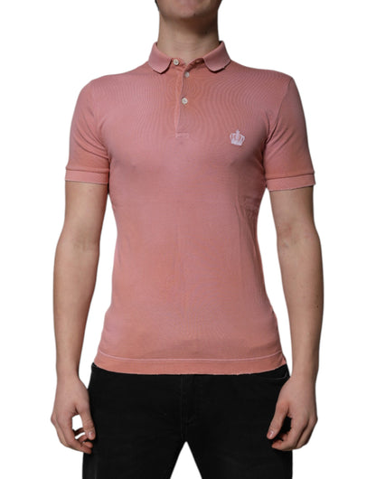 Dolce & Gabbana roze katoenen polo-shirt met kraag en kroonmotief