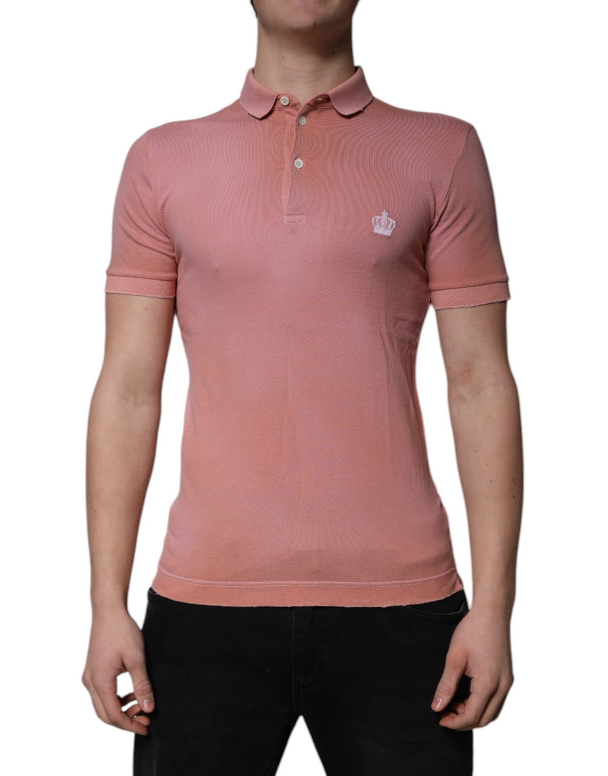 Polo en coton rose à col couronne de Dolce &amp; Gabbana