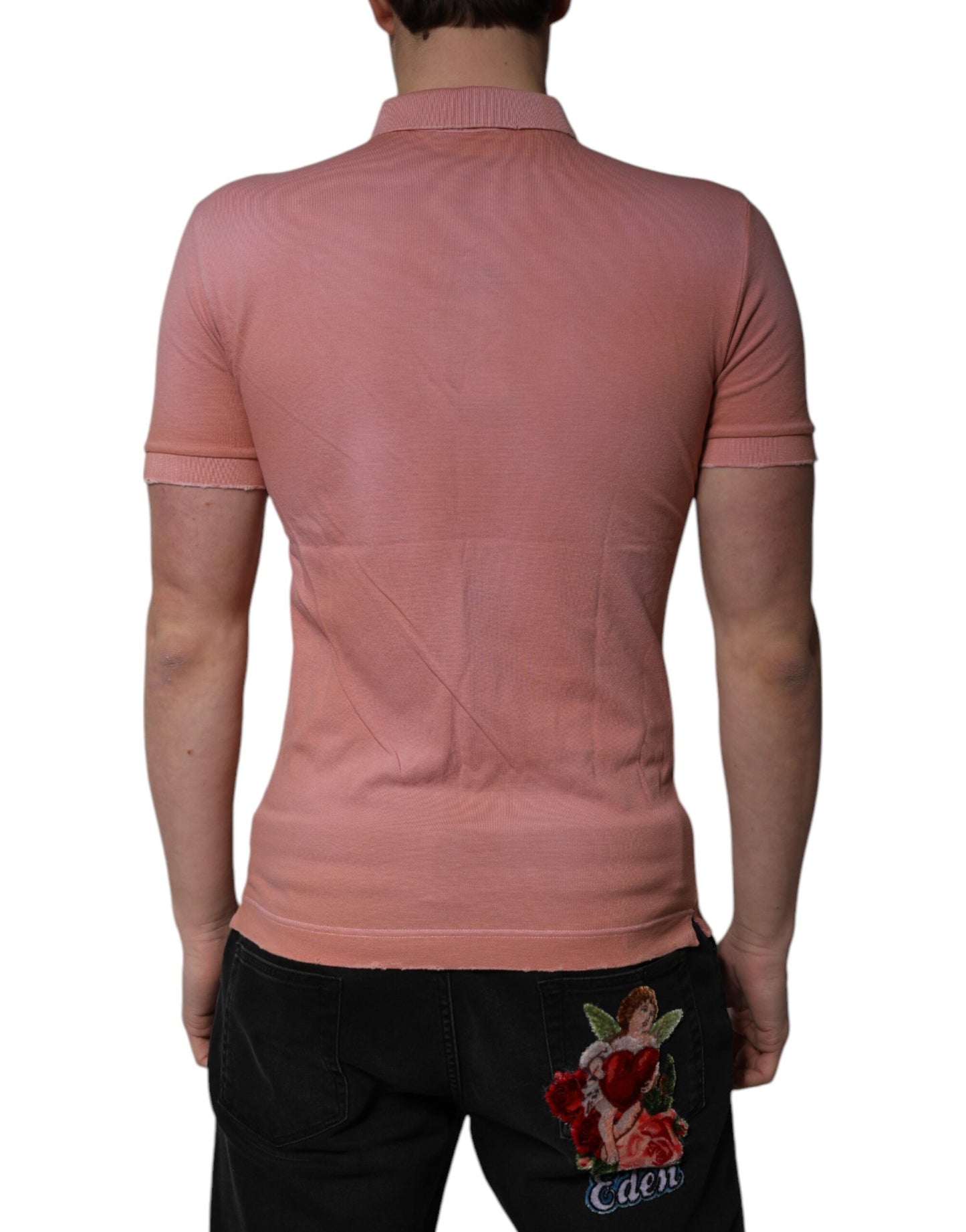 Dolce & Gabbana roze katoenen polo-shirt met kraag en kroonmotief