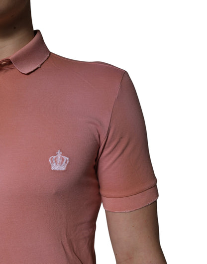 Dolce & Gabbana roze katoenen polo-shirt met kraag en kroonmotief