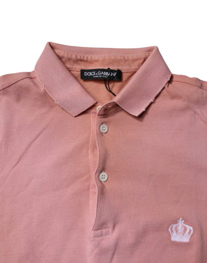 Dolce & Gabbana roze katoenen polo-shirt met kraag en kroonmotief