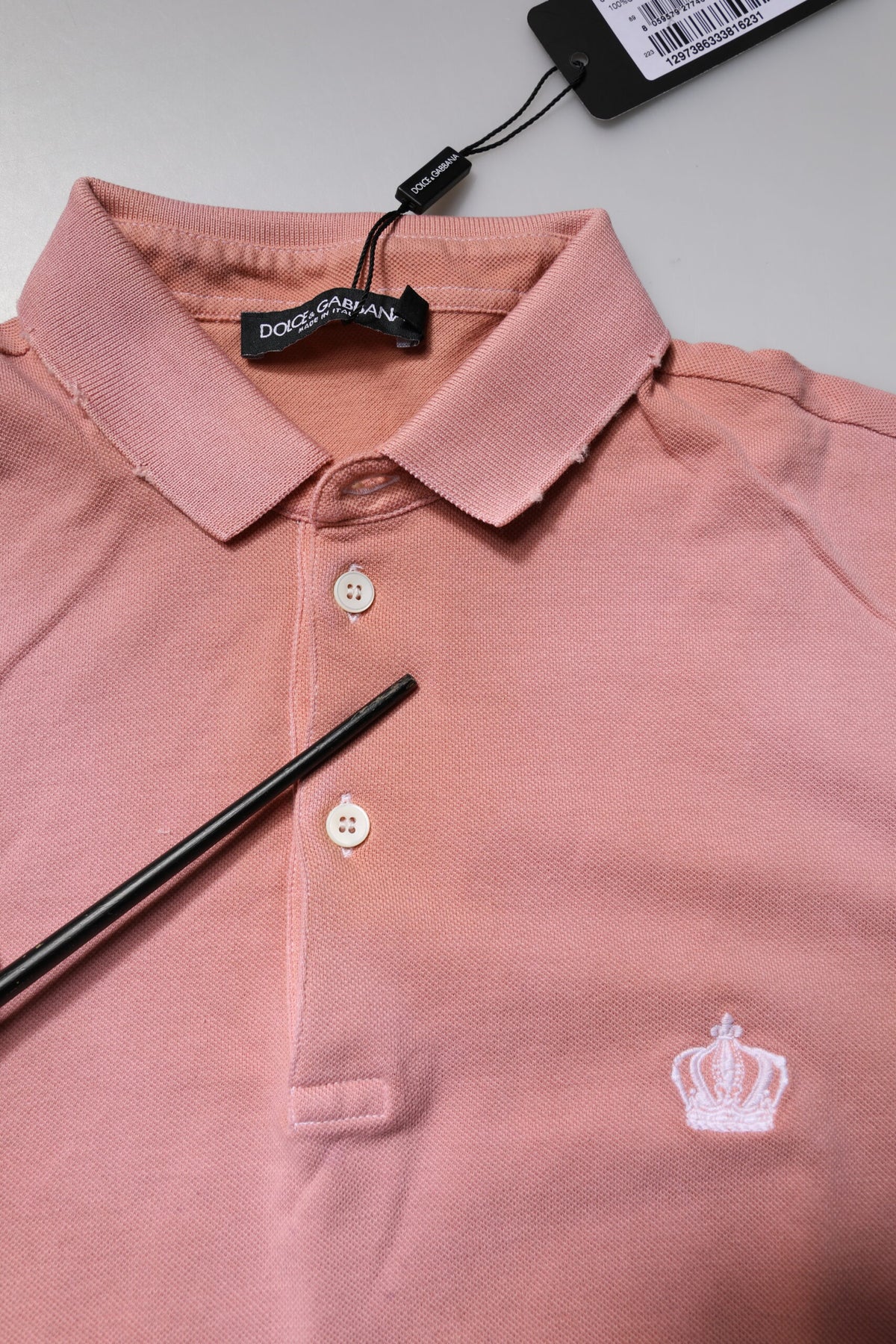 Polo en coton rose à col couronne de Dolce &amp; Gabbana