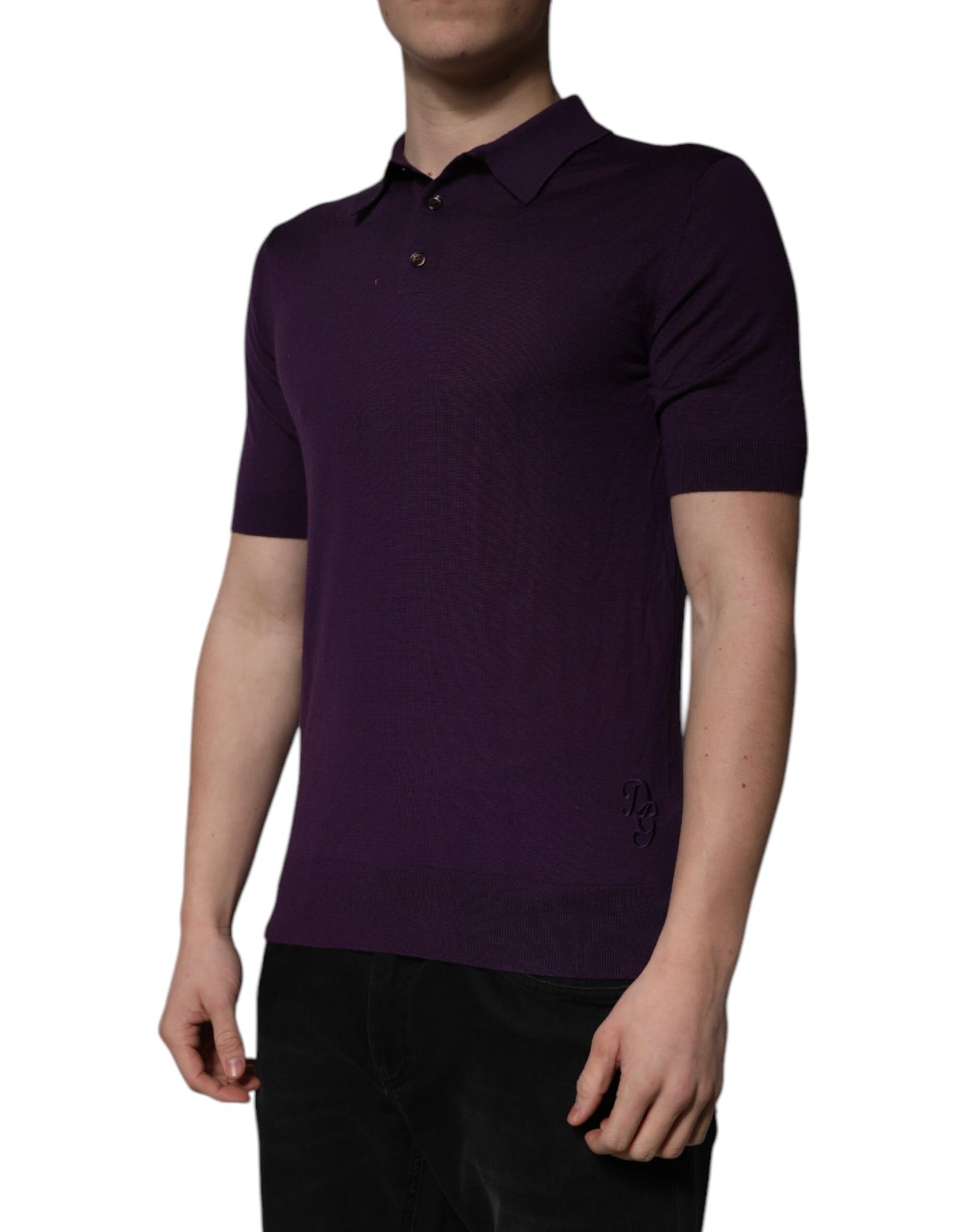 T-shirt polo à col en cachemire violet de Dolce &amp; Gabbana