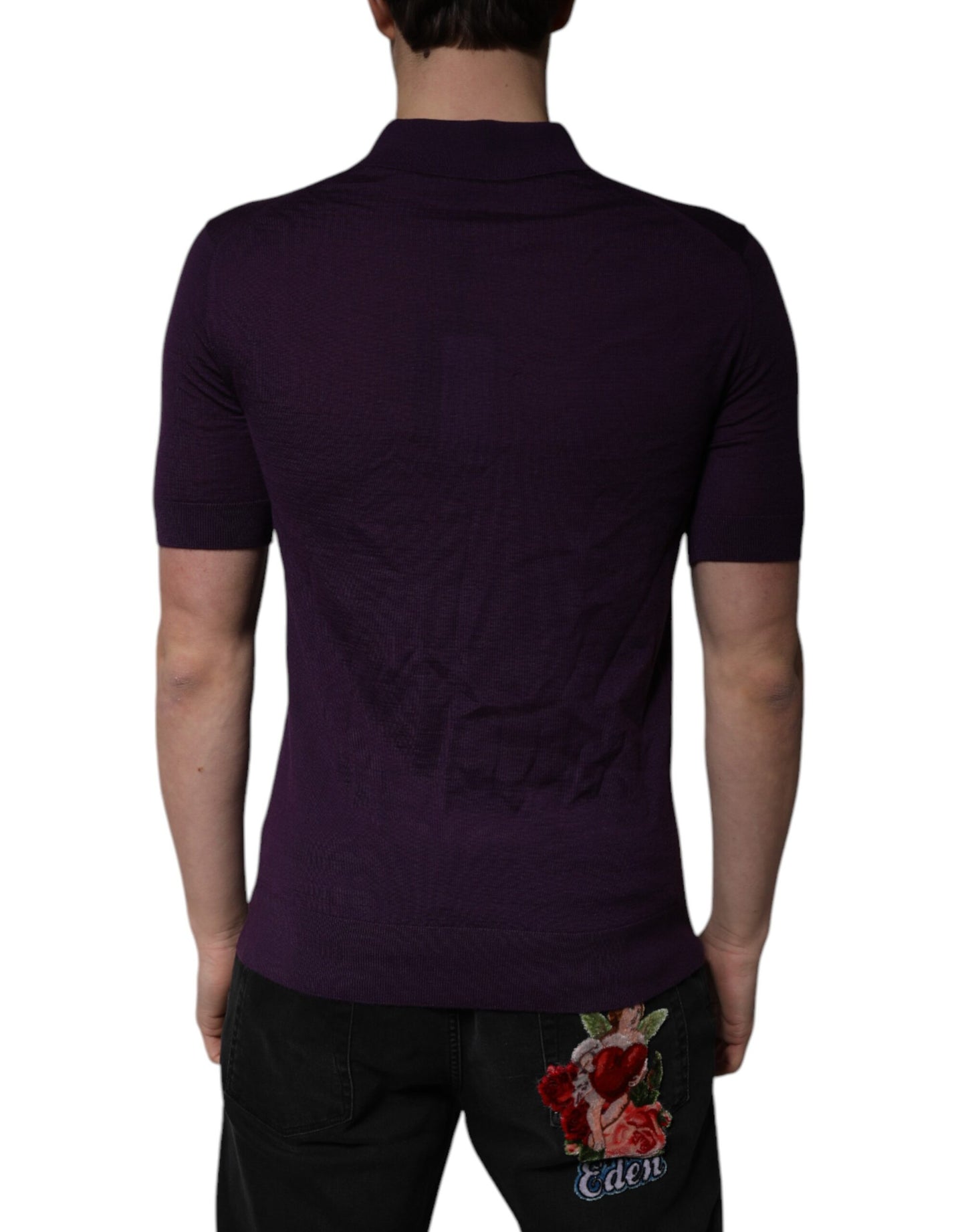 T-shirt polo à col en cachemire violet de Dolce &amp; Gabbana