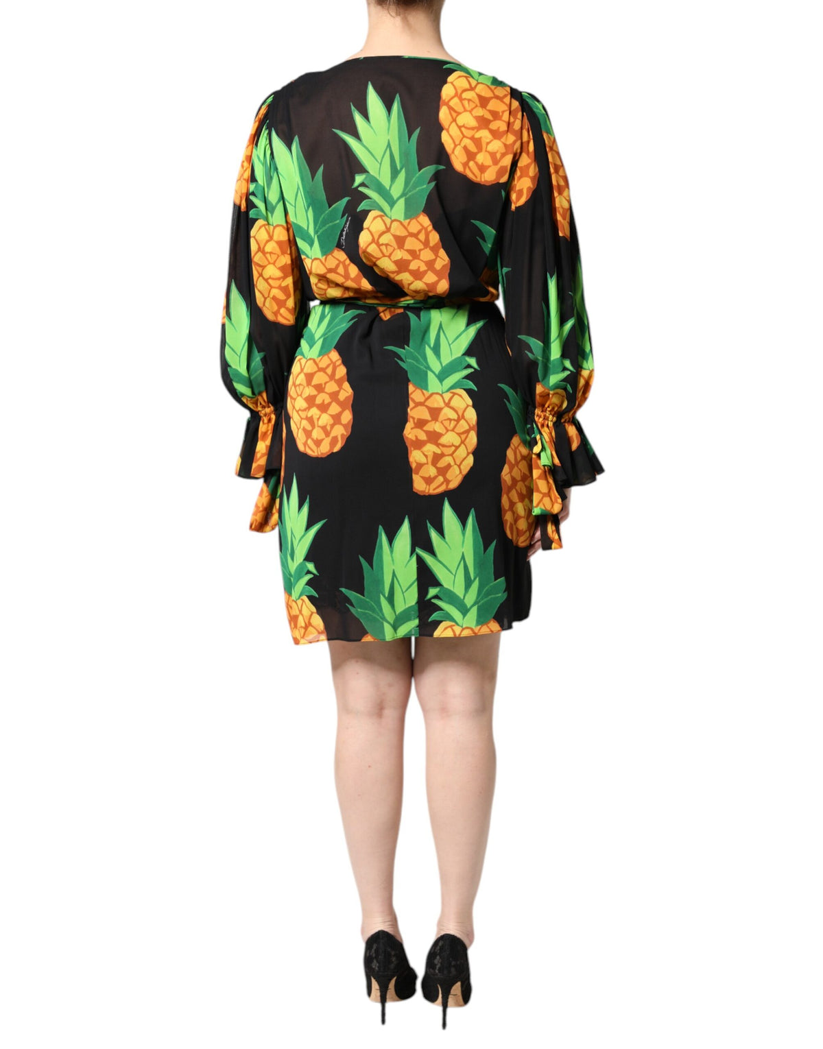 Robe Drapée en Soie Noire avec Imprimé Ananas de Dolce & Gabbana