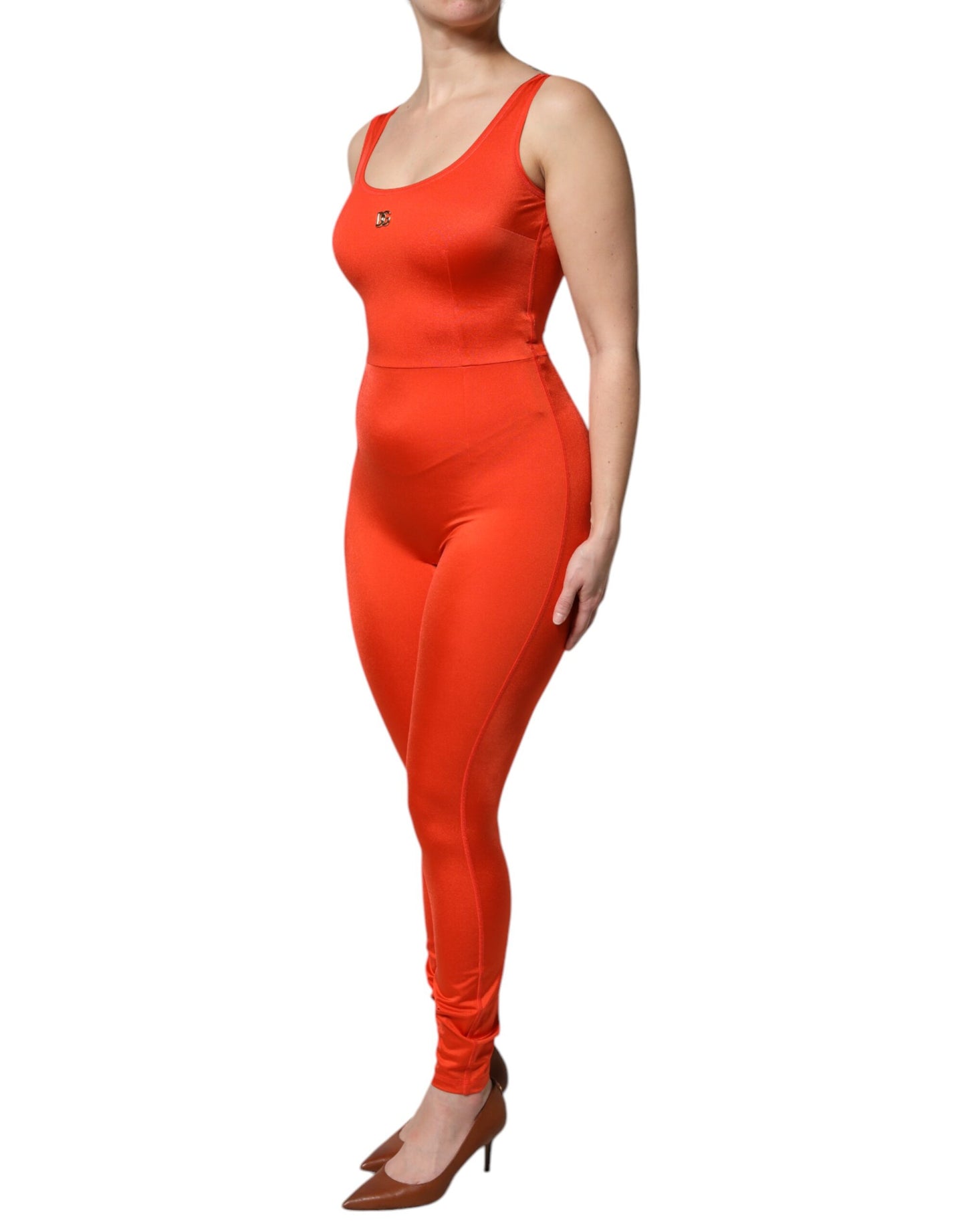 Dolce & Gabbana oranje, mouwloze, aansluitende jumpsuitjurk