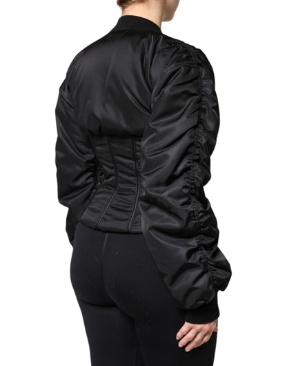 Dolce & Gabbana - Veste-corset bustier en nylon noir à fermeture éclair intégrale