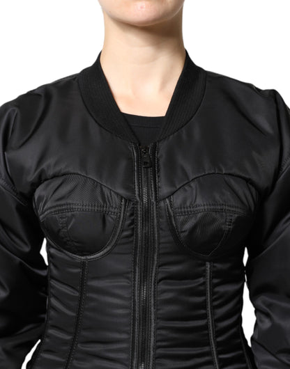 Dolce & Gabbana - Veste-corset bustier en nylon noir à fermeture éclair intégrale