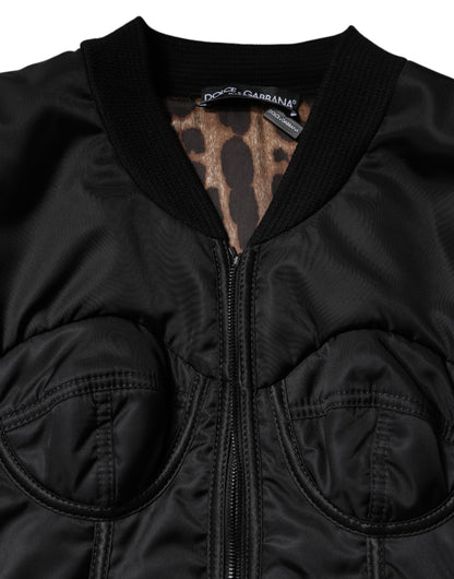 Dolce & Gabbana - Veste-corset bustier en nylon noir à fermeture éclair intégrale