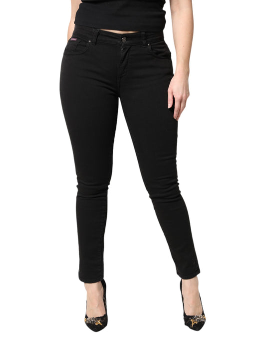 Dolce & Gabbana Jeans Skinny Noir en Coton Mi-Taille