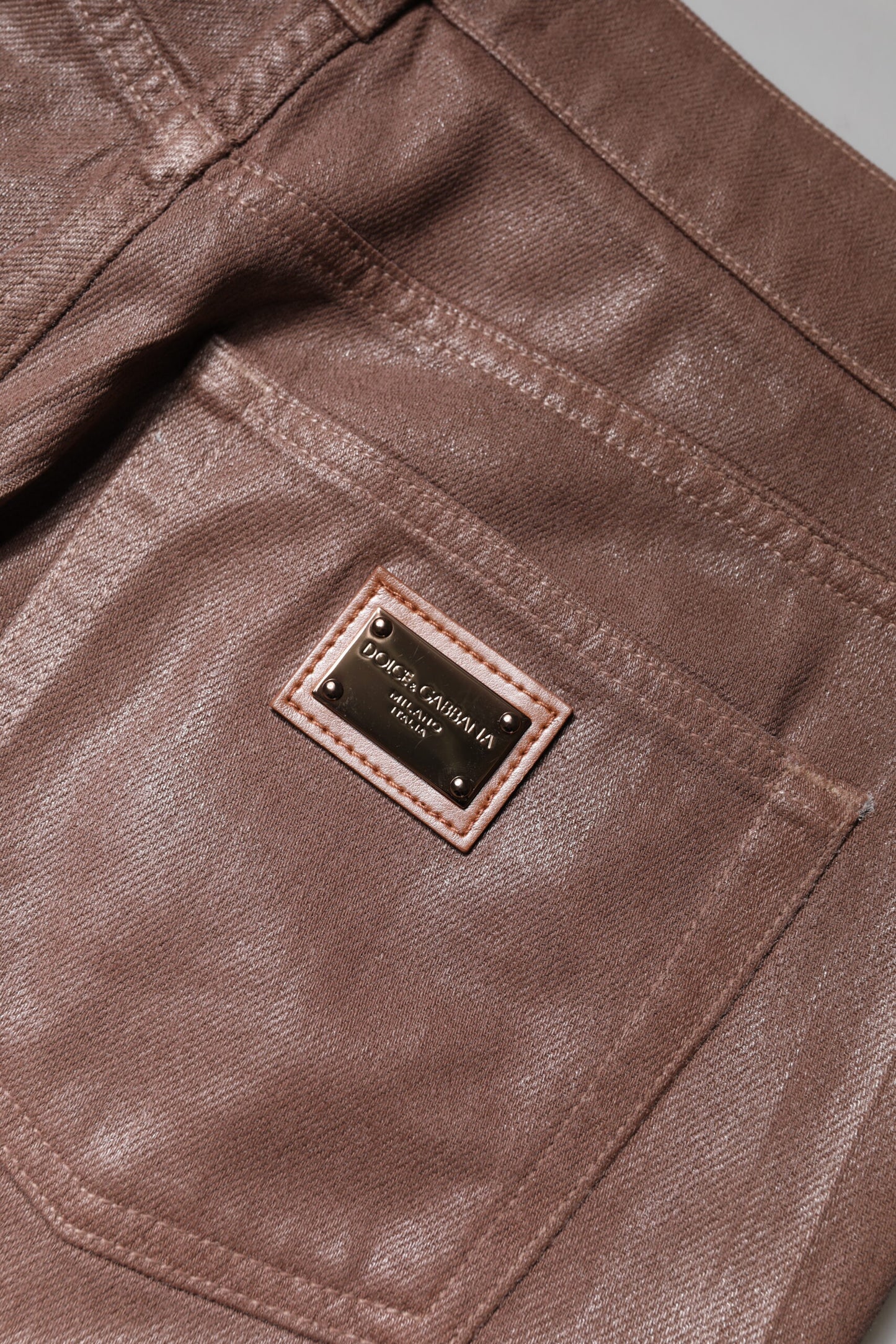 Jeans en jean taille haute et coupe fuselée en coton brun de Dolce & Gabbana