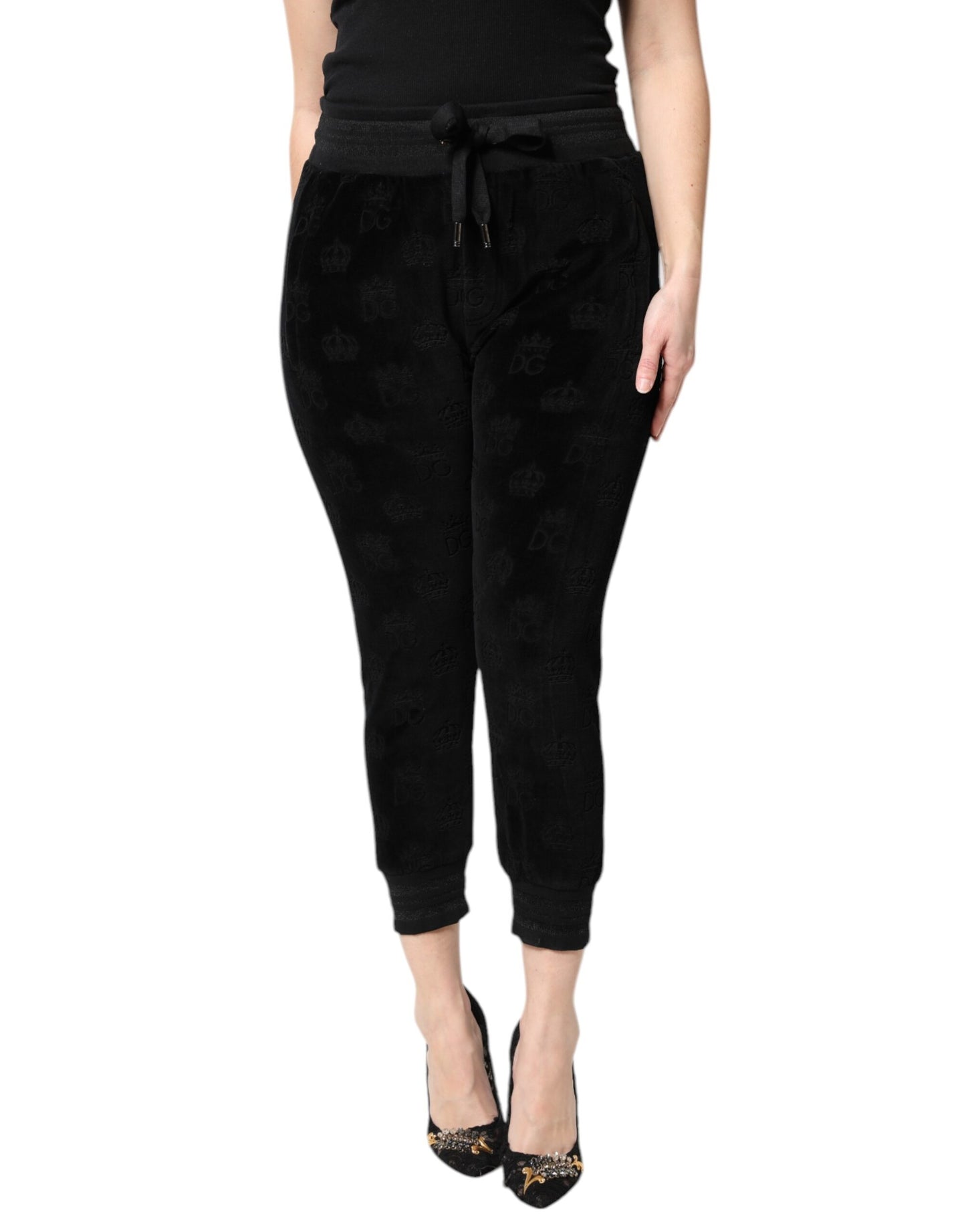 Pantalon de jogging noir à imprimé DG Logo intégral de Dolce & Gabbana