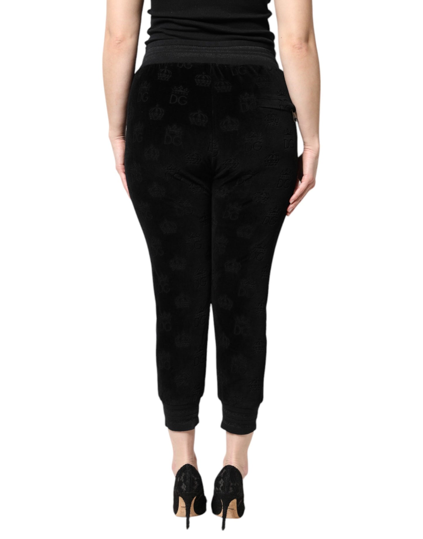Pantalon de jogging noir à imprimé DG Logo intégral de Dolce & Gabbana