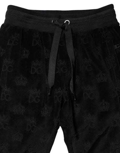 Pantalon de jogging noir à imprimé DG Logo intégral de Dolce & Gabbana