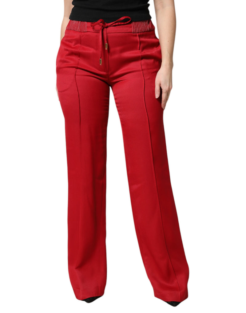 Dolce & Gabbana Pantalons Droits en Viscose Rouge