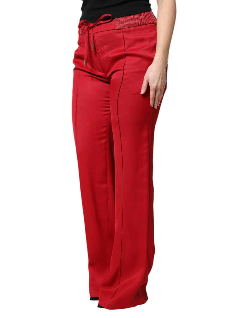Dolce & Gabbana Pantalons Droits en Viscose Rouge