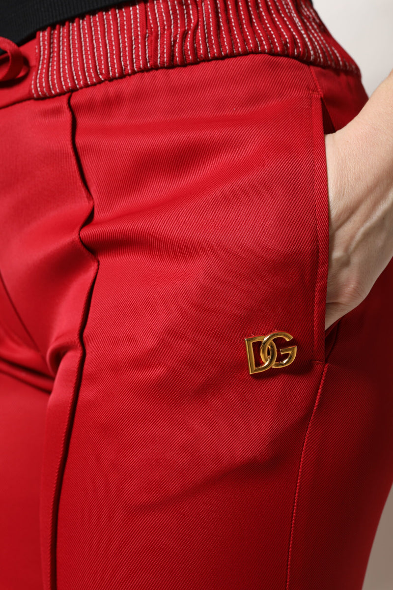 Dolce & Gabbana Pantalons Droits en Viscose Rouge