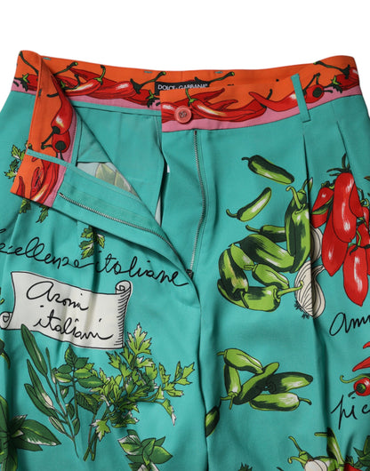 Pantalon droit en soie verte imprimée de Dolce & Gabbana