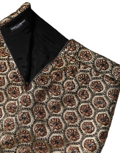 Dolce & Gabbana Brown Polyester Brocade A-line Mini Skirt