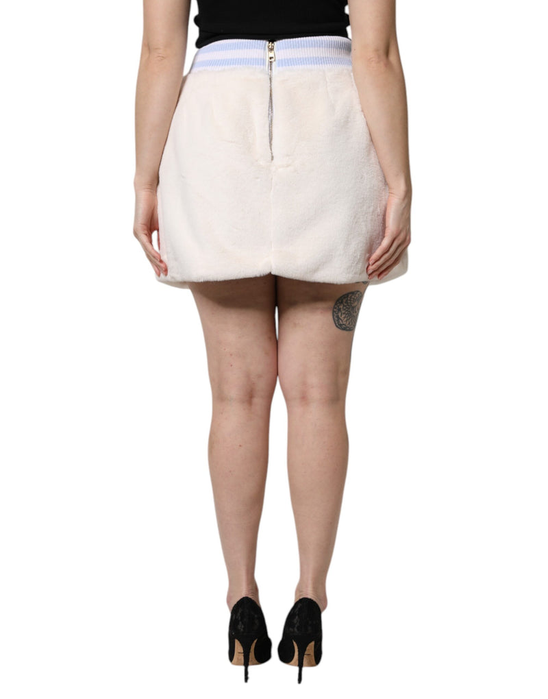 Dolce & Gabbana Jupe Mini Haute Taille en Fourrure Synthétique Off White