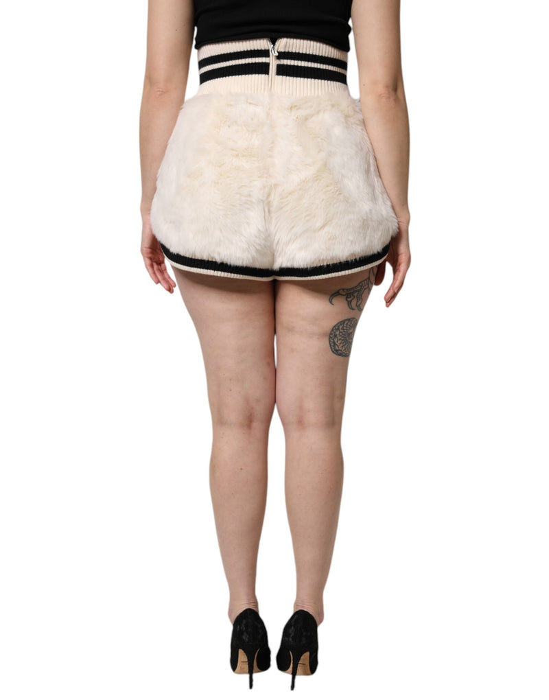 Dolce & Gabbana White Faux Fur High Waisted Hot Pants