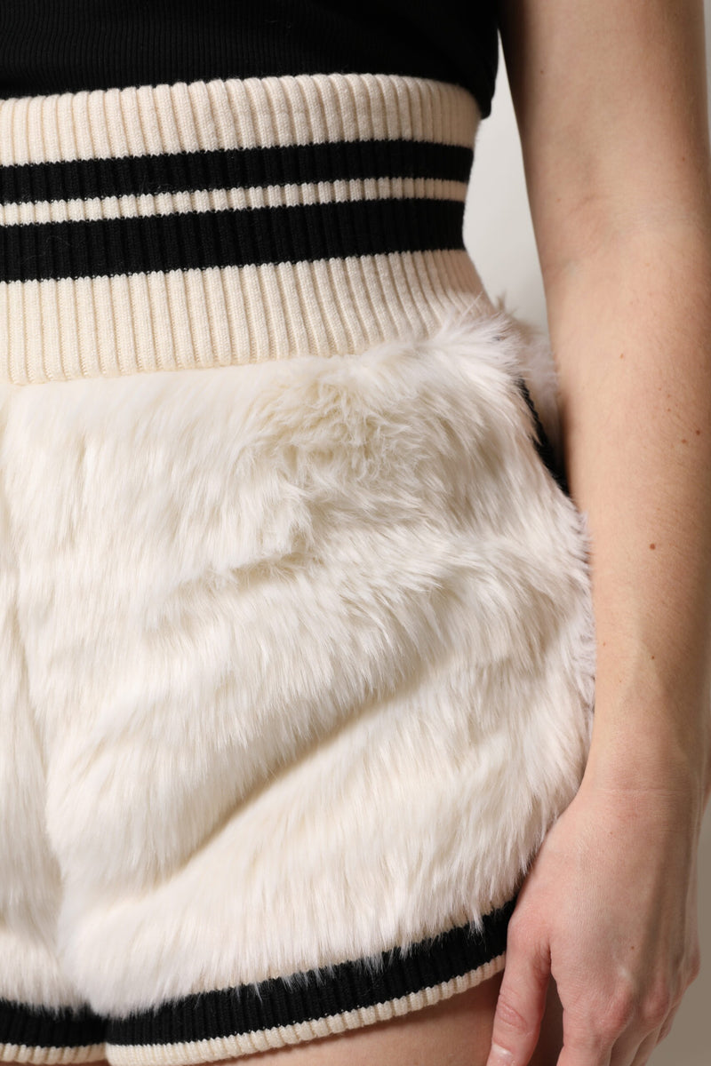 Dolce & Gabbana White Faux Fur High Waisted Hot Pants
