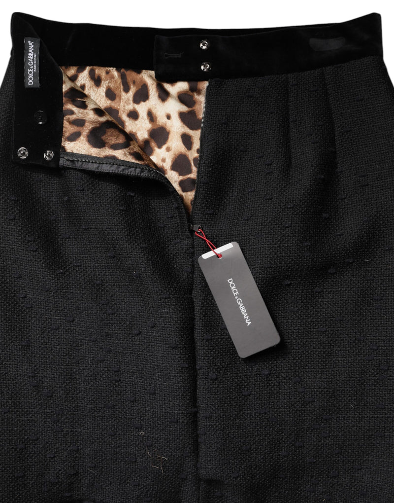 Dolce & Gabbana Jupe Mini Crayon Noire en Laine à Franges