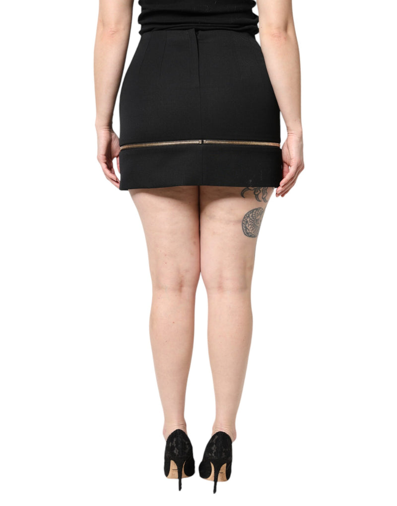 Dolce & Gabbana Jupe Mini Noire en Laine Vierge Taille Haute