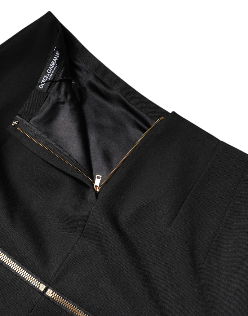 Dolce & Gabbana Jupe Mini Noire en Laine Vierge Taille Haute