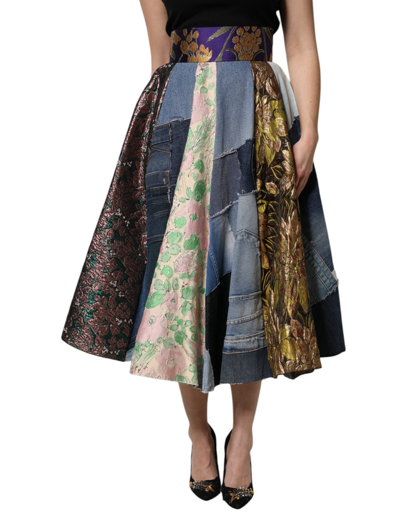 Jupe Midi Multicolore Patchwork Taille Haute Dolce & Gabbana