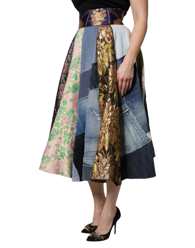 Jupe Midi Multicolore Patchwork Taille Haute Dolce & Gabbana