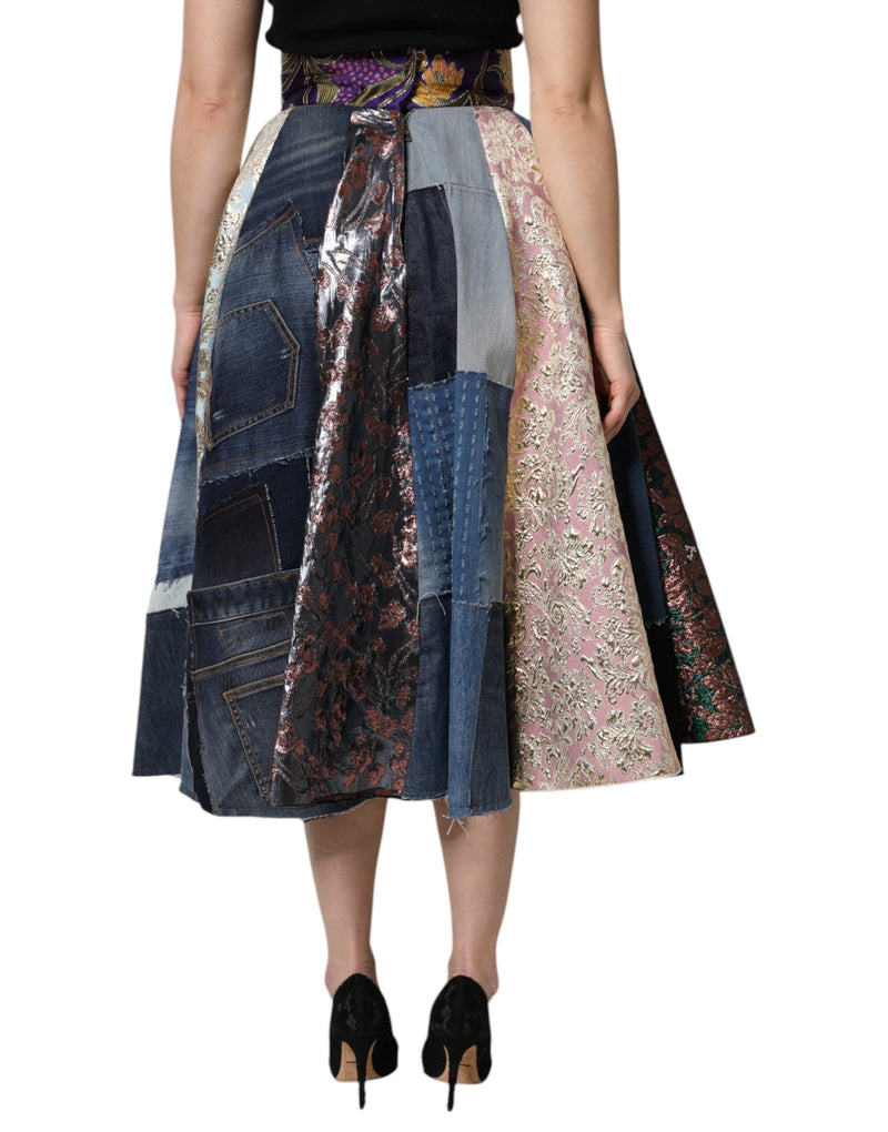 Jupe Midi Multicolore Patchwork Taille Haute Dolce & Gabbana